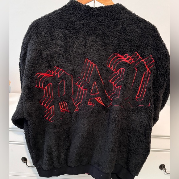 RAWGEAR Fleece Sherpa Zip Jacket Black Red Logo Soft Polar - Size M - Picture 2 of 8